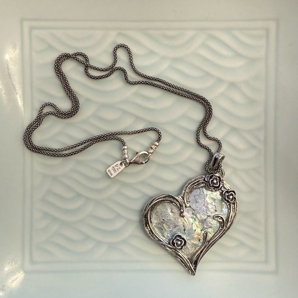 PZ Roman Glass Sterling Silver Heart Pendant Necklace